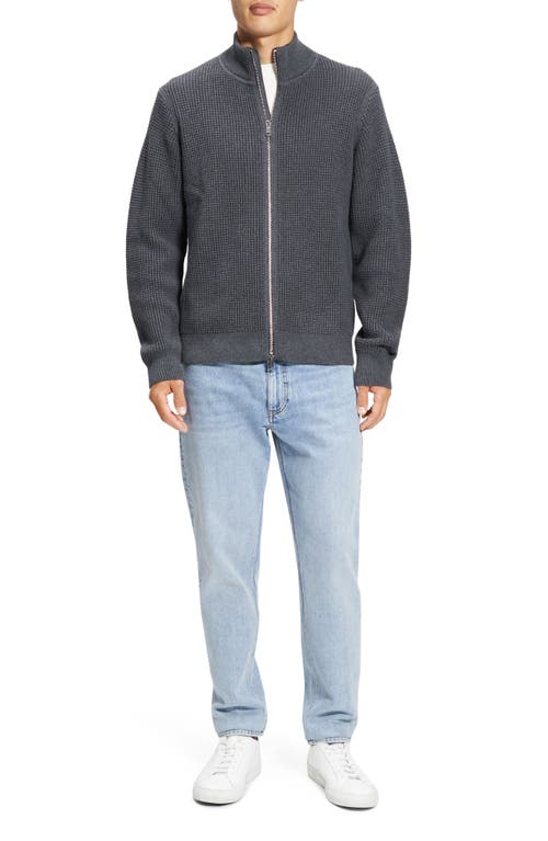 Theory Gary Front Zip Cardigan In Dark Grey Melange/white