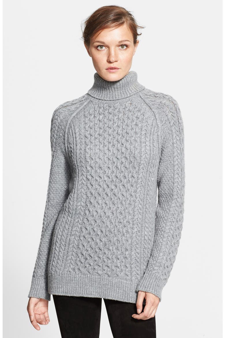 Cable Knit Turtleneck Sweater, Main, color, CINDER
