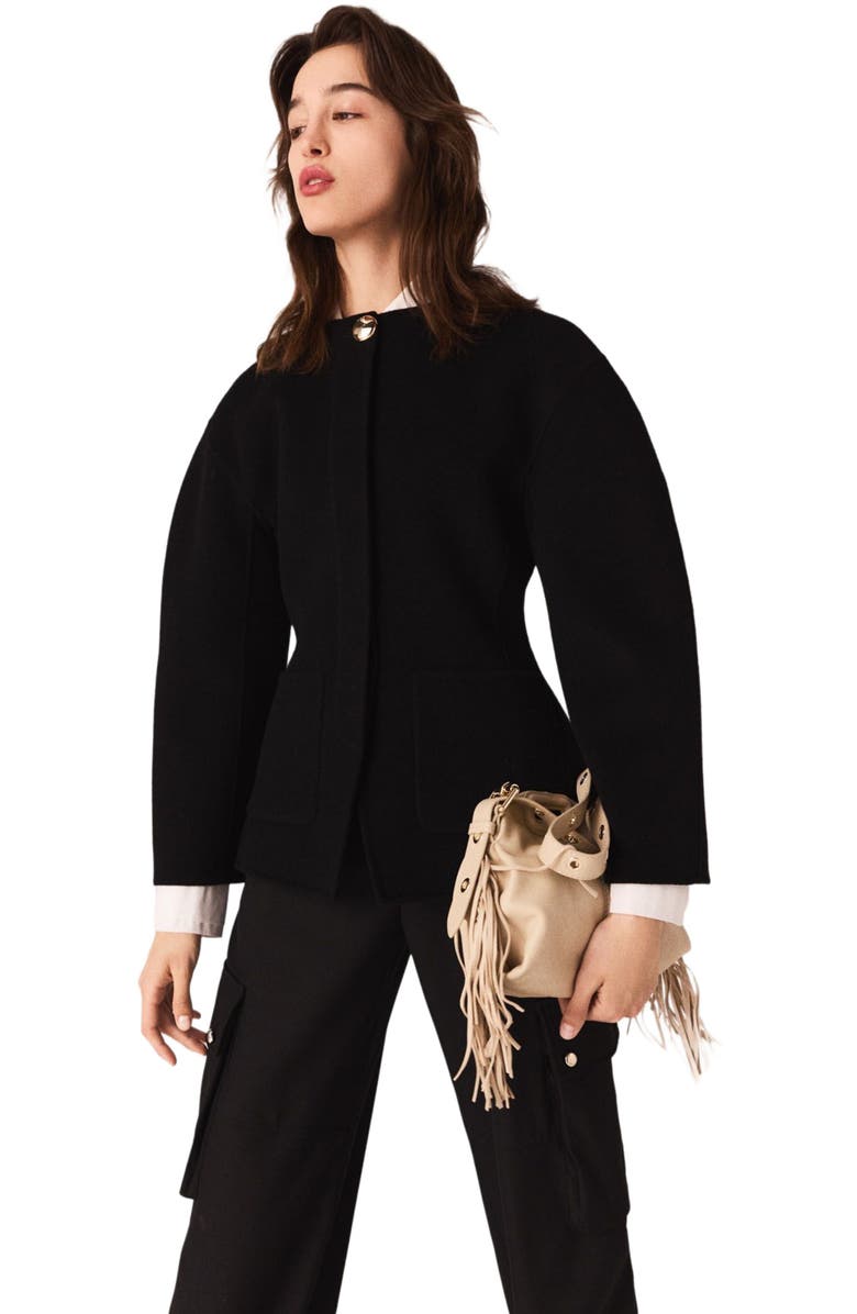 maje Double-faced coat, Alternate, color, Black