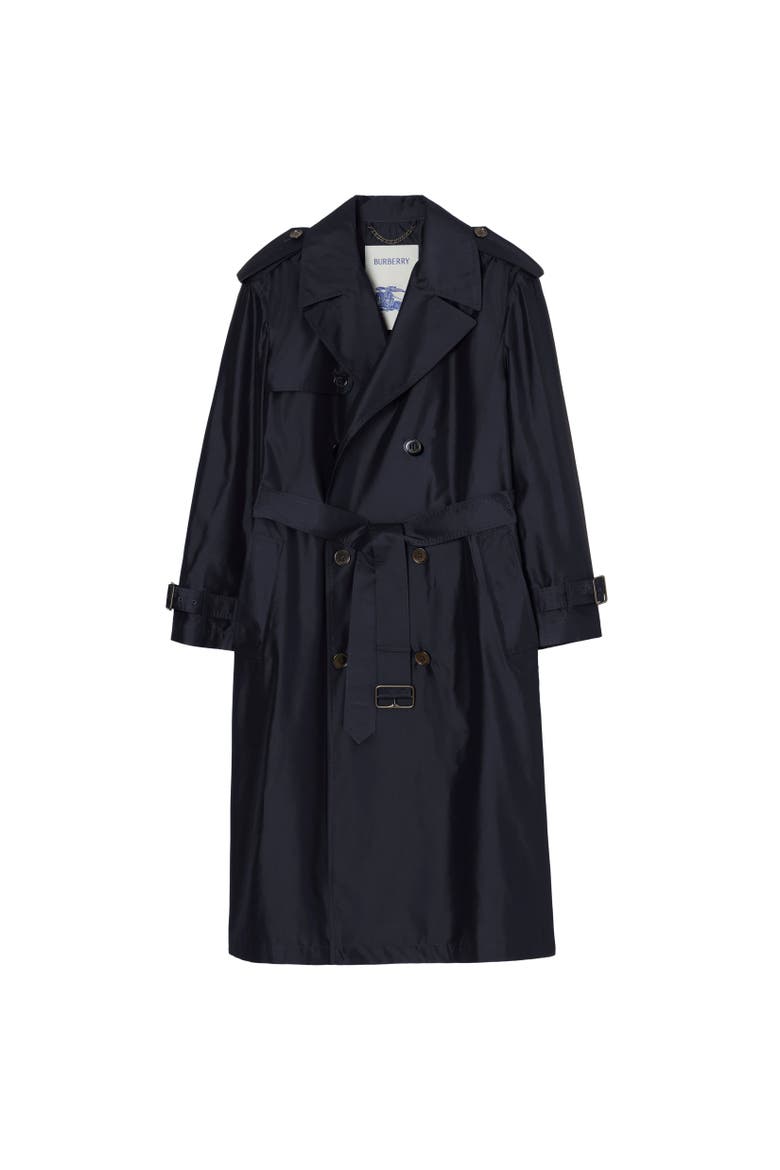 Long Silk Hoxton Trench Coat, Alternate, color, Navy