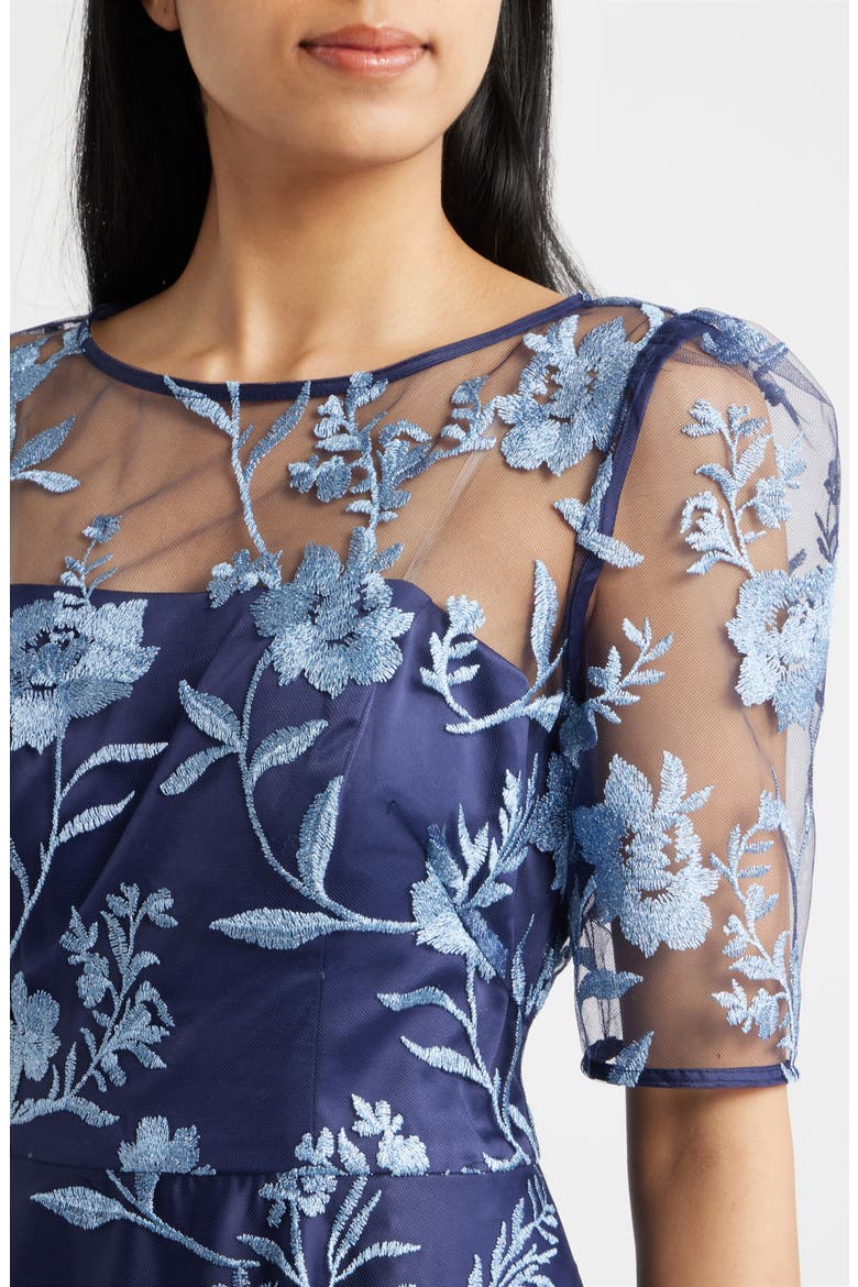 Embroidered Floral Cocktail Midi Dress, Alternate, color, NAVY BLUE