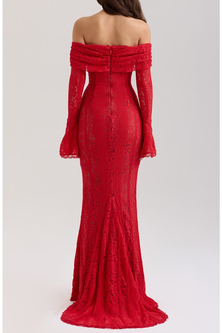 Belle Off the Shoulder Long Sleeve Mermaid Gown, Alternate, color, RED