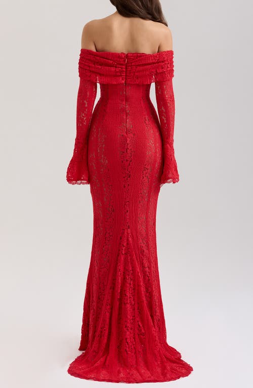 House Of Cb Belle Off The Shoulder Long Sleeve Mermaid Gown