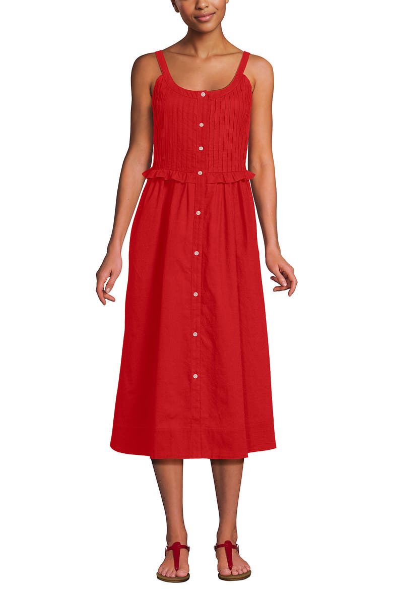 Linen Blend Pintuck Tank Midi Dress, Alternate, color, Coral Red