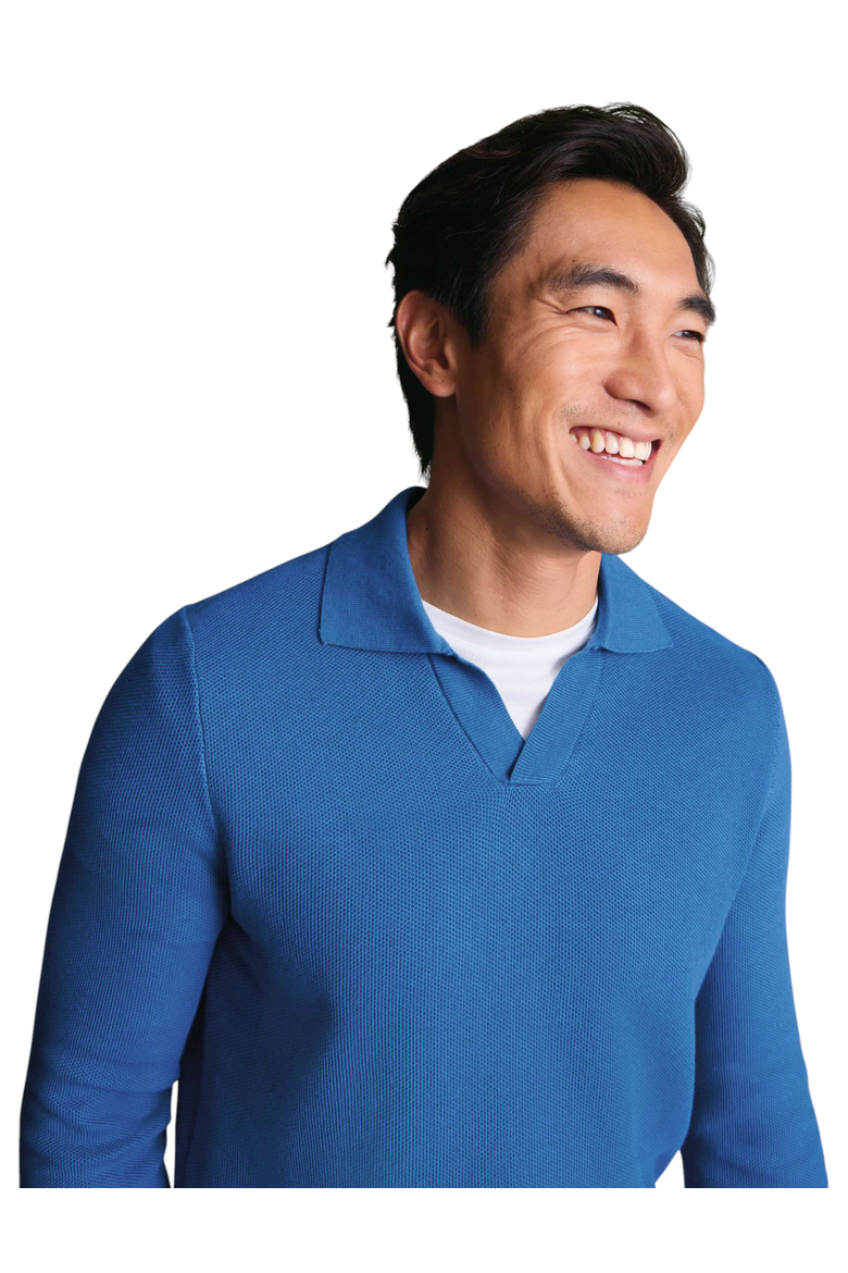Cotton Honeycomb Trophy Neck Sweater, Alternate, color, Mid Blue