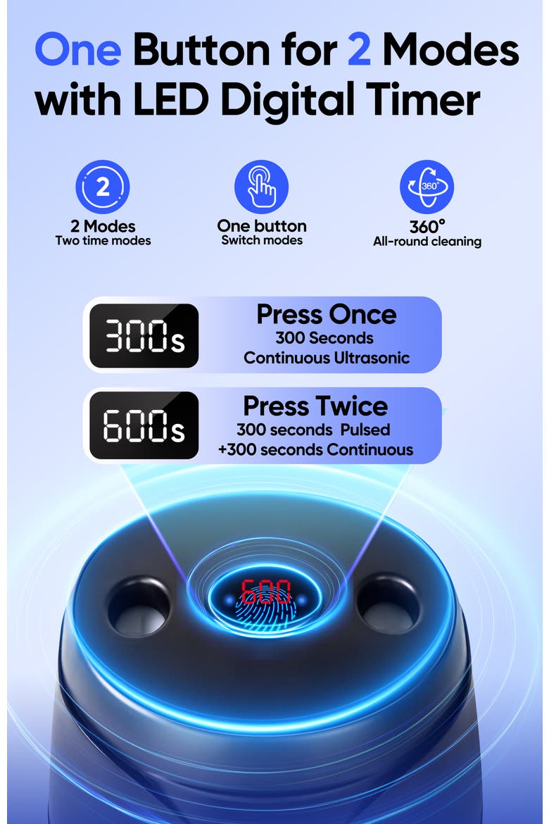 Ultrasonic Retainer Cleaner Machine, 200 mL, 45kHz with Digital Timer for Denture, Aligner, Braces, Mouth Guard, & Jewelry, Alternate, color, Black
