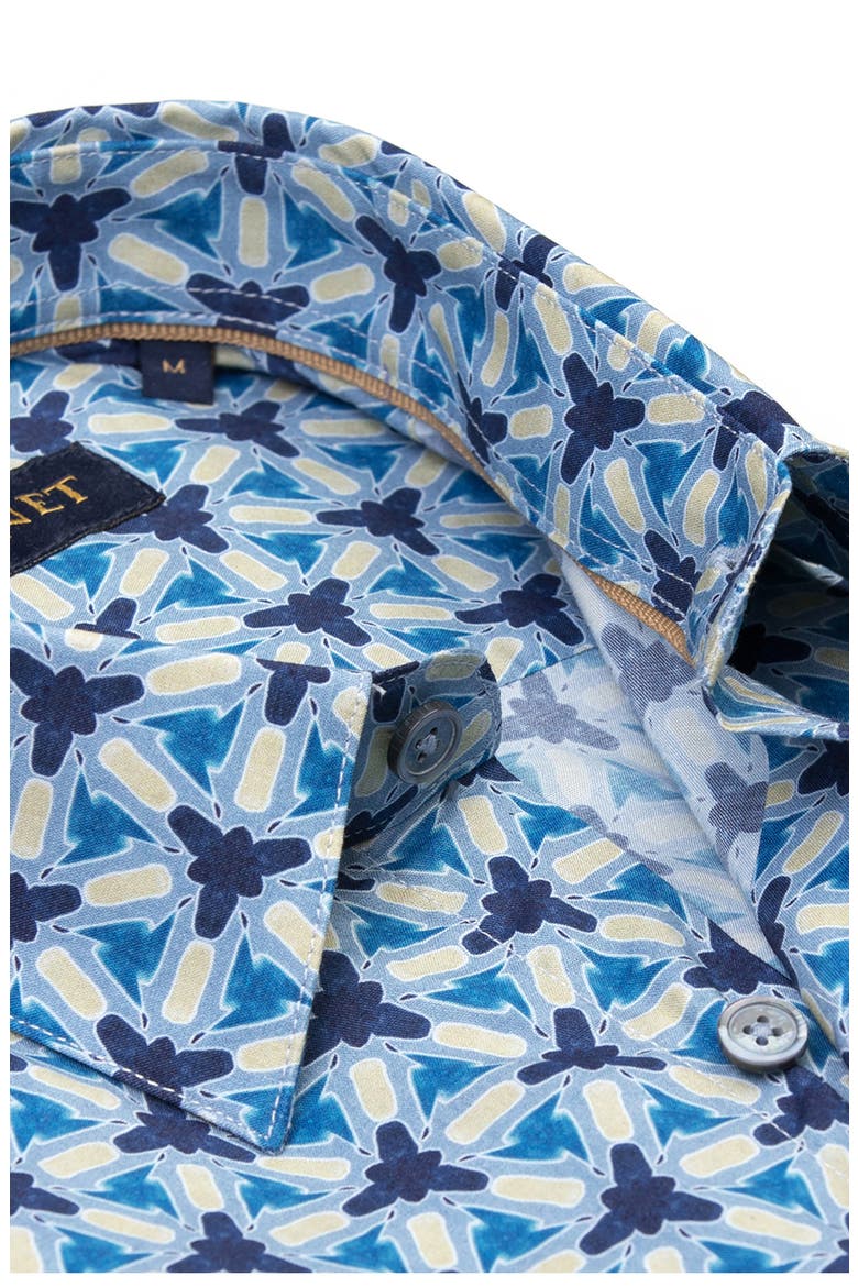 Soleil Tile Print Button-Up Shirt, Alternate, color, MARINE