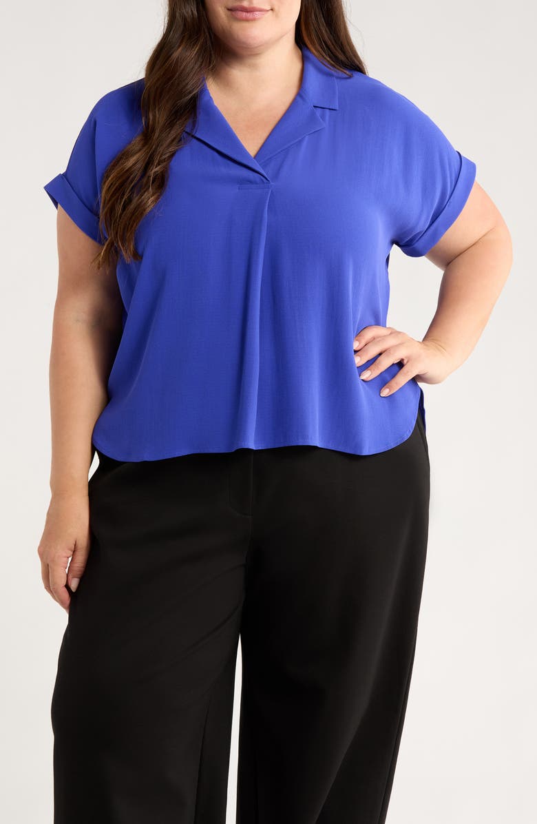 Eileen Fisher Roll Cuff Woven Silk Shirt, Main, color, Royal