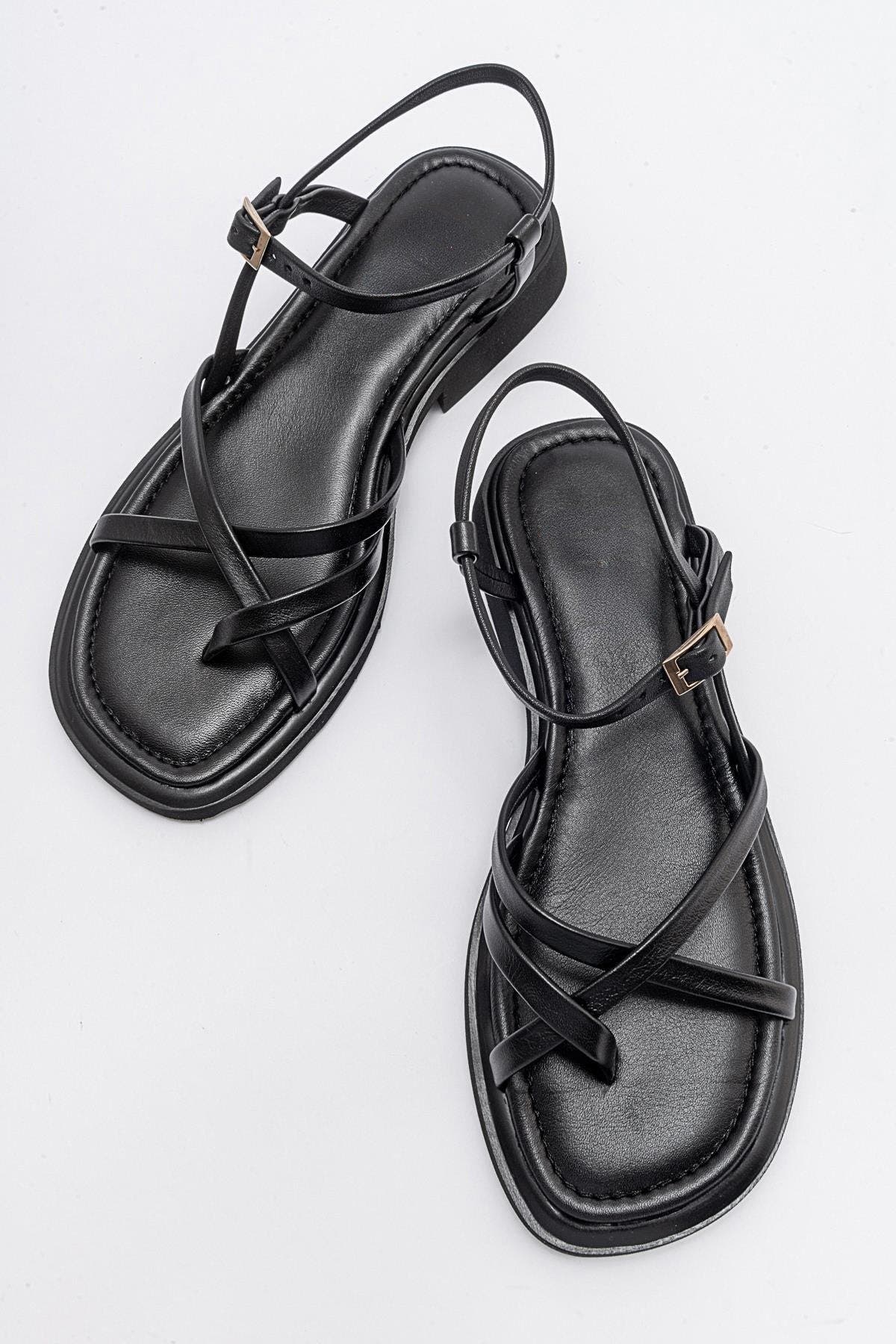 Forever & Always Shoes Antas Strappy Leather Flat Sandals, Alternate, color, Black Leather