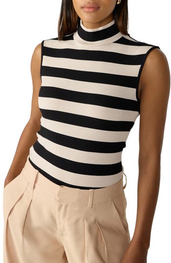 Sanctuary Essential Stripe Mock Neck Rib Sleeveless Top