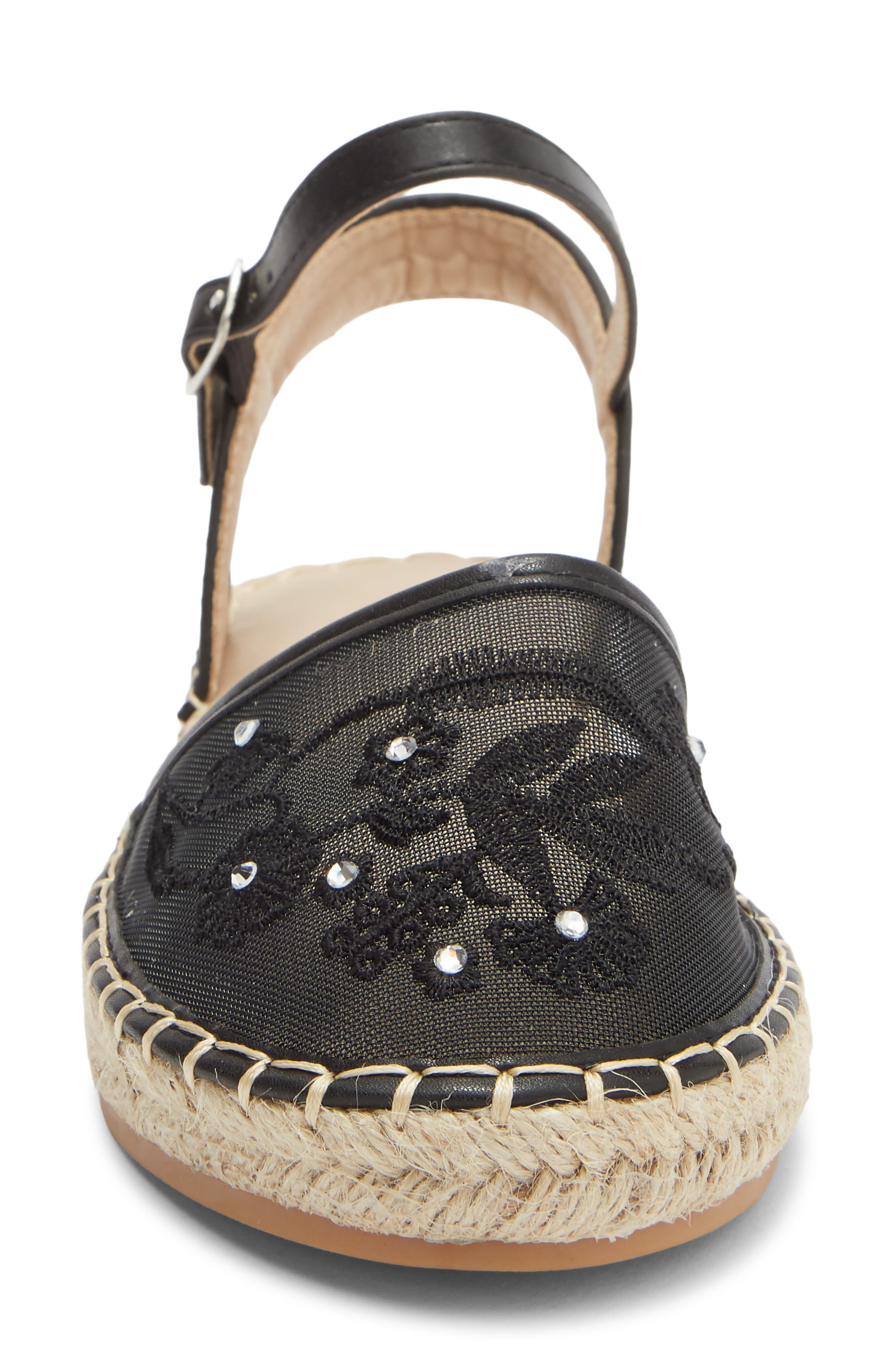 TOP MODA Chrom Floral Embroidered Ankle Strap Flat, Alternate, color, Black Pu