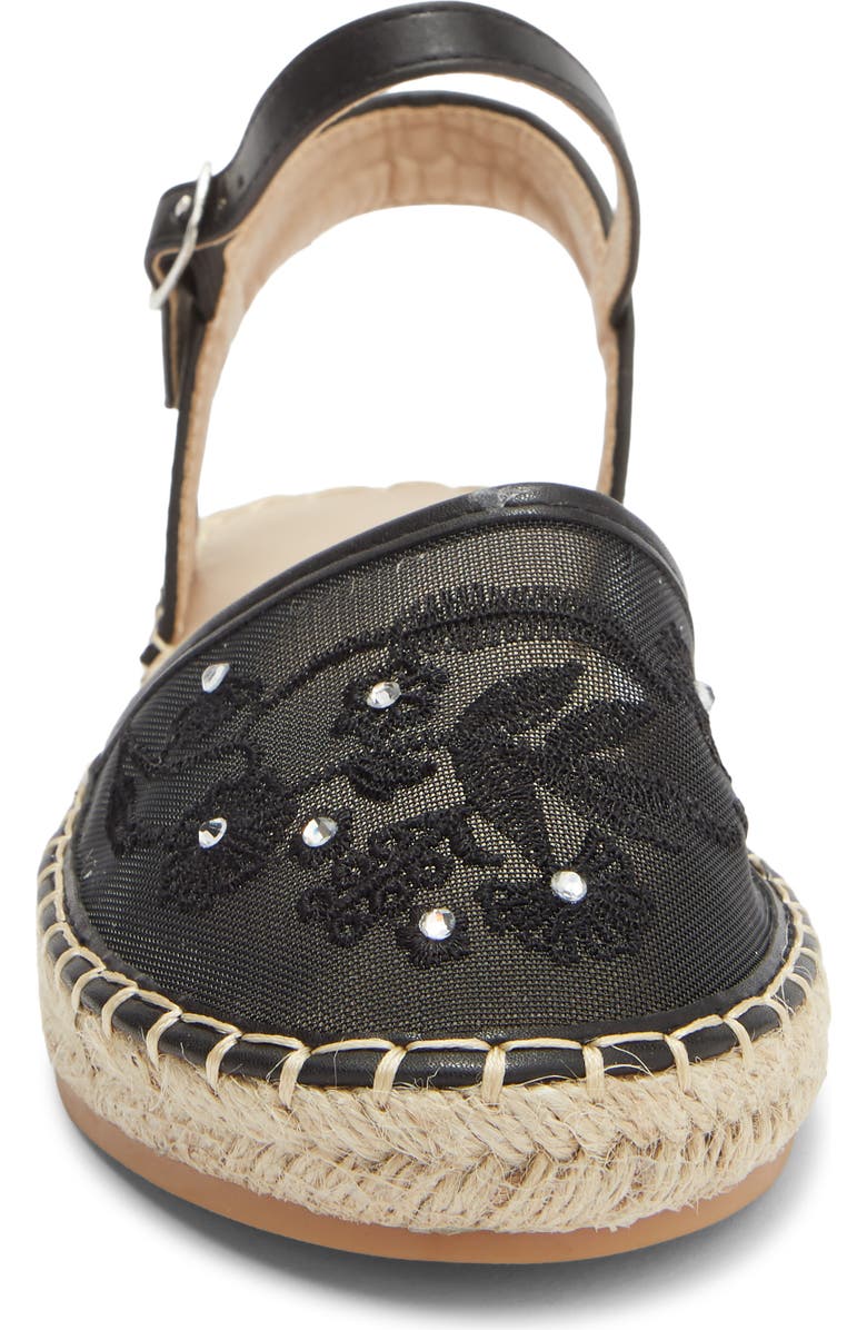 TOP MODA Chrom Floral Embroidered Ankle Strap Flat, Alternate, color, Black Pu