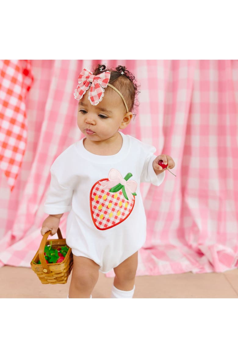 Strawberry Patchwork Short Sleeve Romper, Alternate, color, White