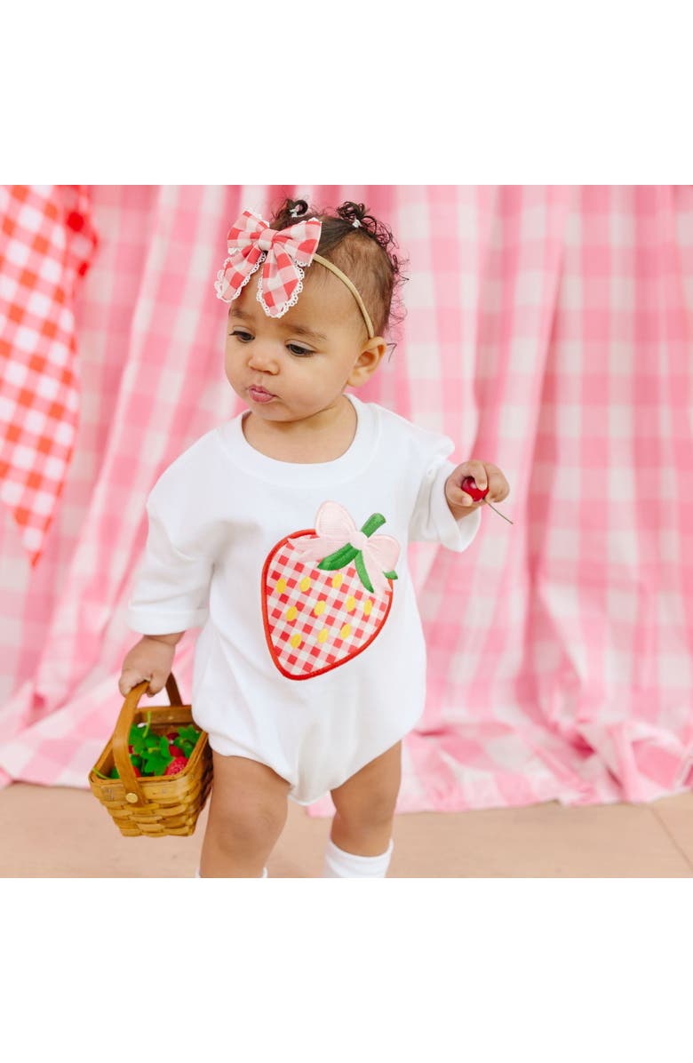 Sweet Wink Strawberry Patchwork Short Sleeve Romper, Alternate, color, White