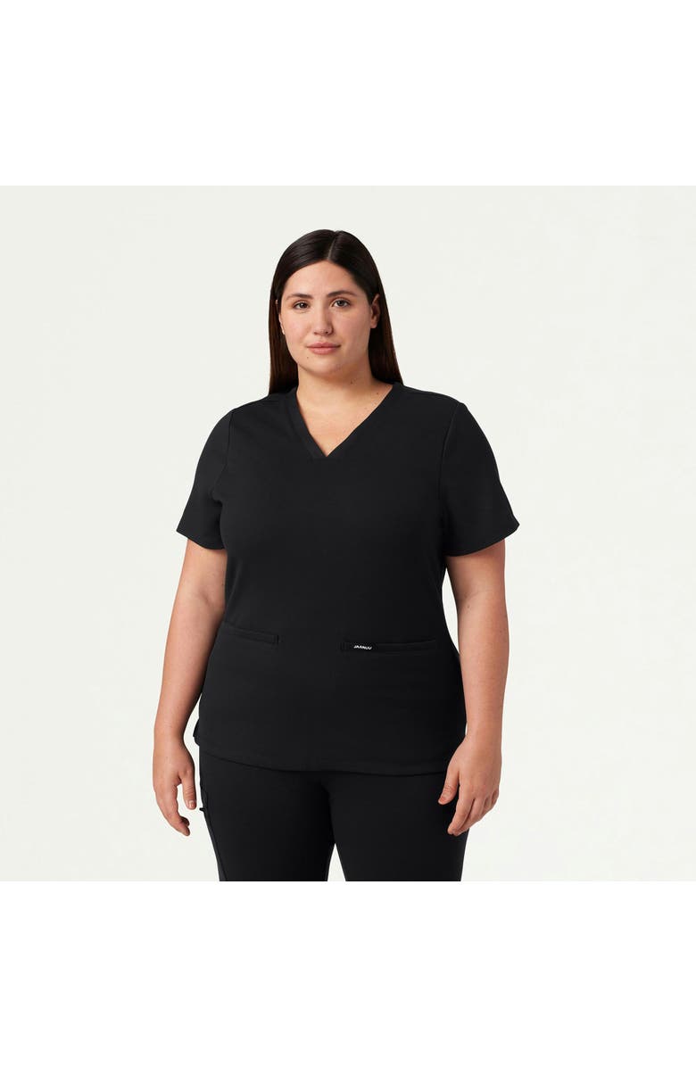 JAANUU Cesi Women's 2-Pocket Slim Knit V-Neck Scrub Top, Alternate, color, Black