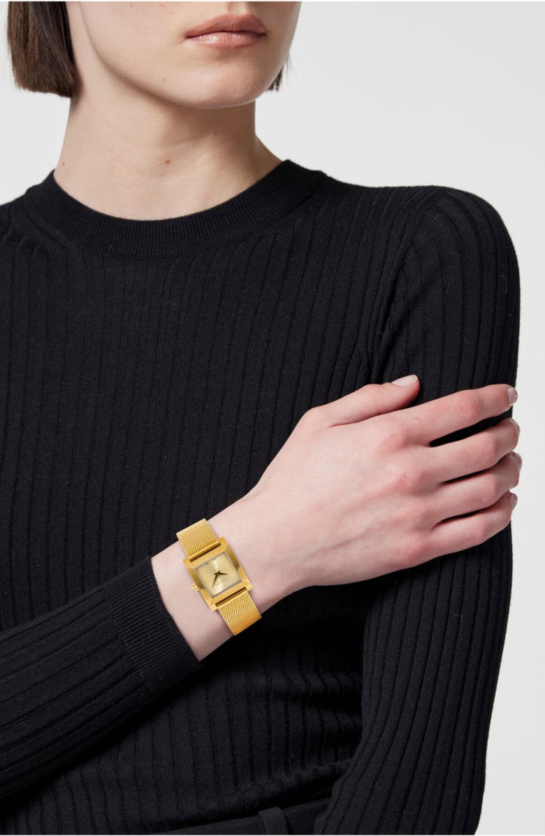 Versace Reveal Square Goldtone Mesh Strap Watch, 22mm, Alternate, color, Ip Yellow Gold
