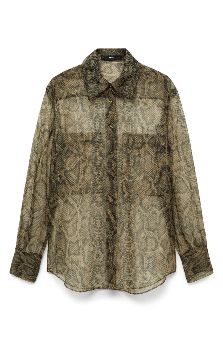 MANGO Snakeskin Print Semisheer Organza Button-Up Shirt, Alternate, color,