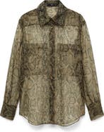 MANGO Snakeskin Print Semisheer Organza Button-Up Shirt