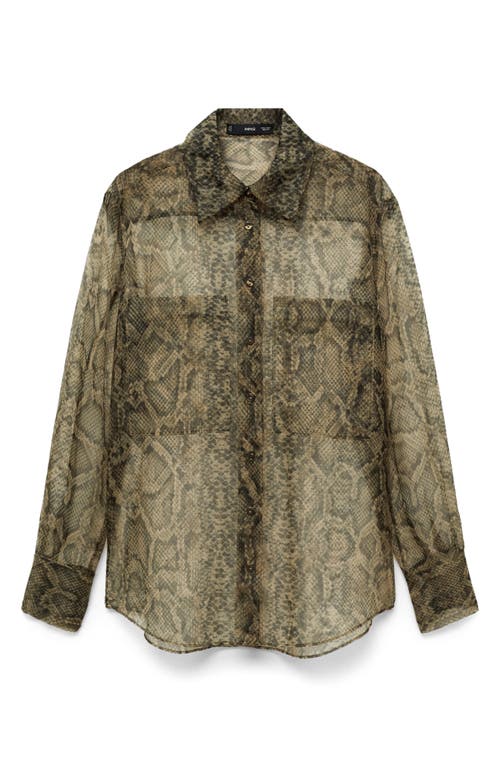 MANGO MANGO SNAKESKIN PRINT SEMISHEER ORGANZA BUTTON-UP SHIRT