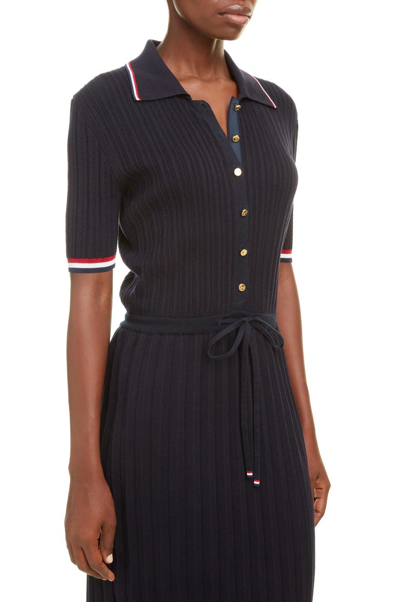 Ribbed Polo Midi Dress, Alternate, color, NAVY