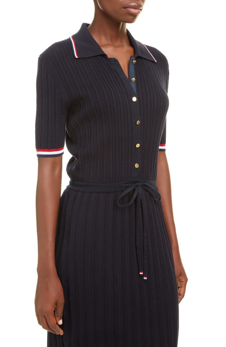 Thom Browne Ribbed Polo Midi Dress, Alternate, color, 