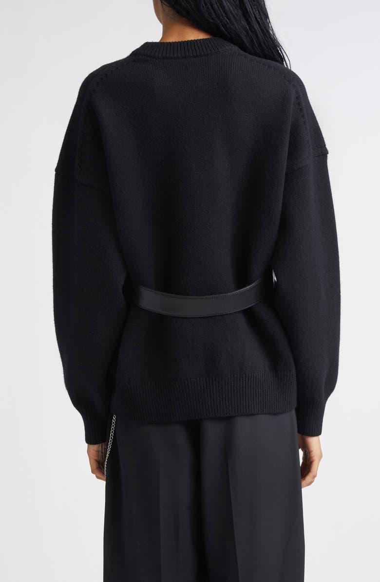 Alexander Wang Relaxed Wool Blend Sweater with Detachable Leather Tabs, Alternate, color, Black