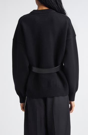 Relaxed Wool Blend Sweater with Detachable Leather Tabs