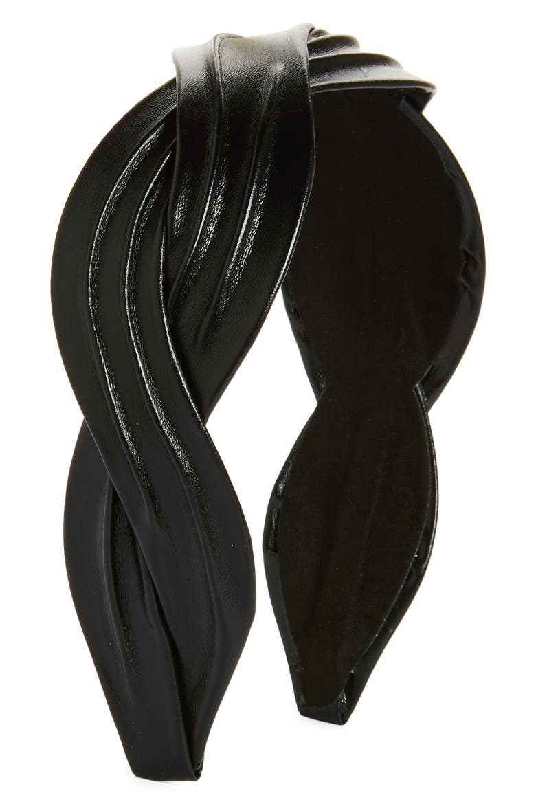 Braided Faux Leather Headband, Main, color, BLACK