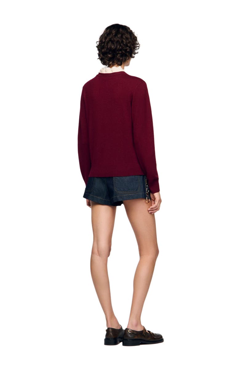 SANDRO Ruffled-neck sweater, Alternate, color, Bordeaux