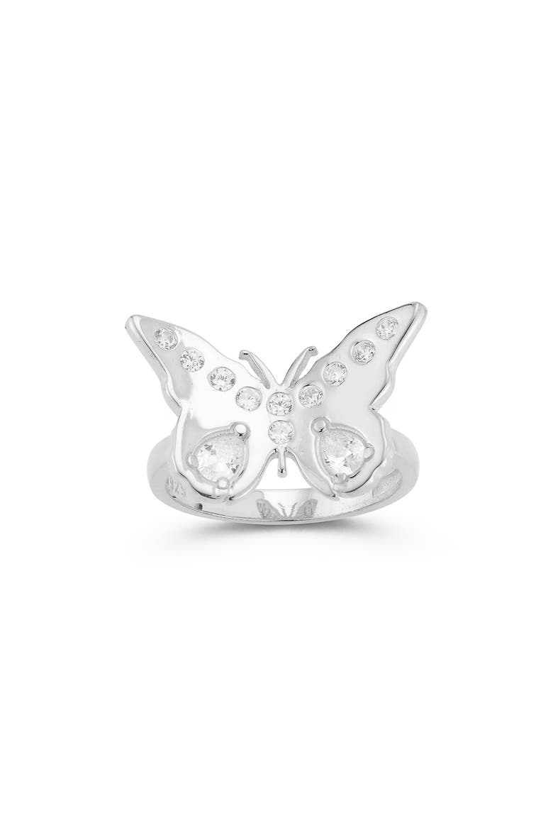 Sterling Silver & CZ Butterfly Ring, Alternate, color, SILVER