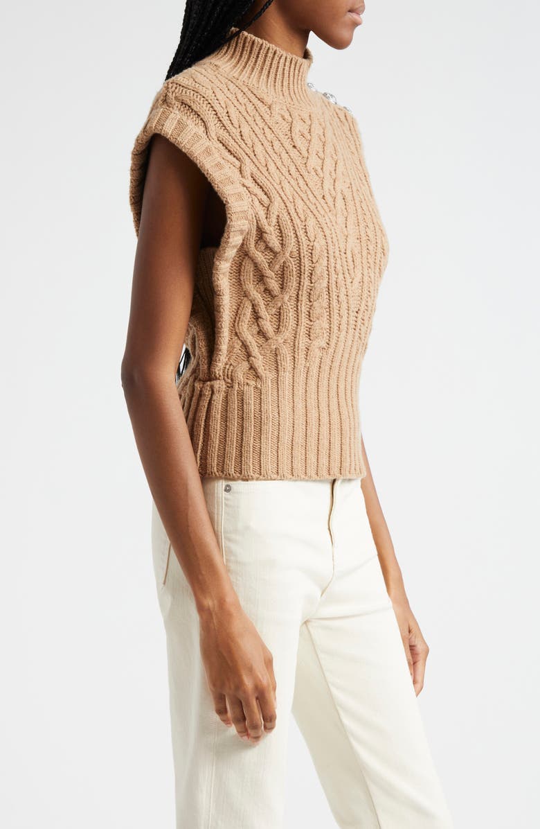 Veronica Beard Holton Wool Button Shoulder Cap Sleeve Sweater, Alternate, color, Russet