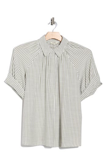 Max Studio Yarn Dye Stripe Short Sleeve Top In Blue