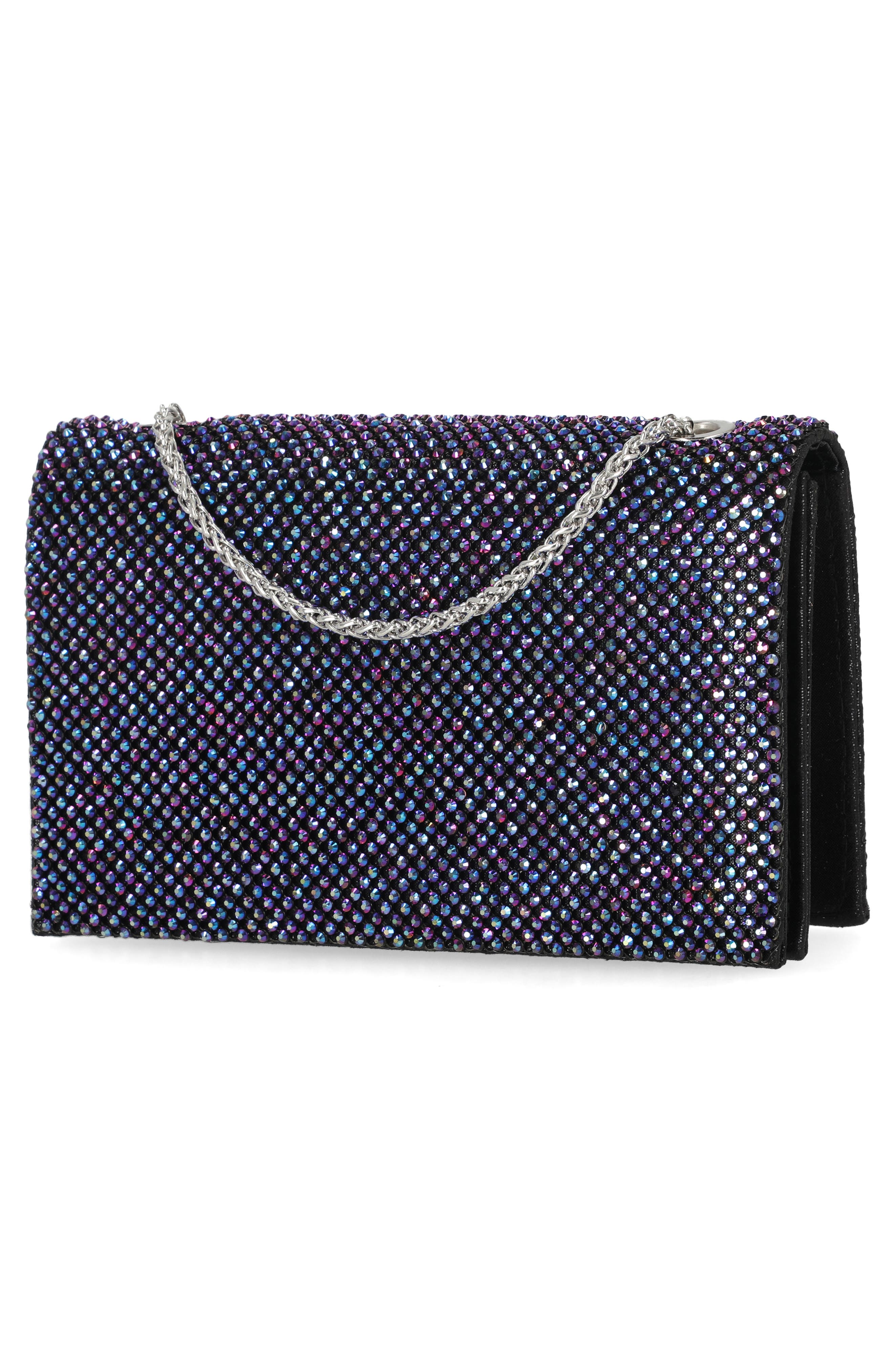 Jessica McClintock Adria Rhinestone Embellished Chain Handle Clutch, Alternate, color, Oil Slick