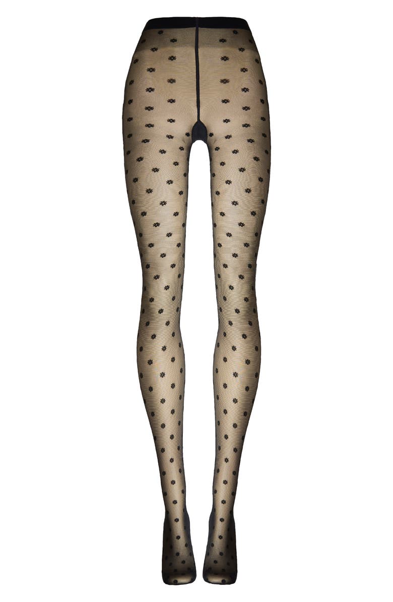 Wolford Daisy Sheer Tights, Alternate, color, Black/ Black