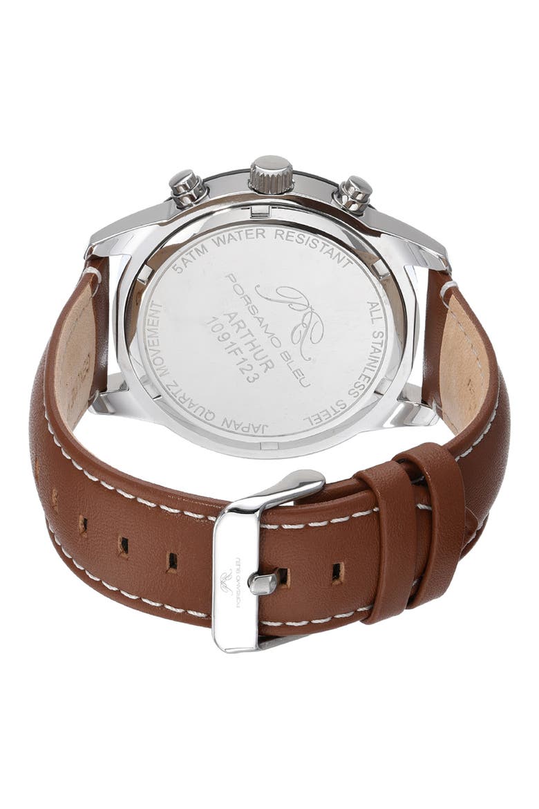 Men's Arthur Chronograph Leather Strap Watch, 44mm, Alternate, color, SILVER/BROWN