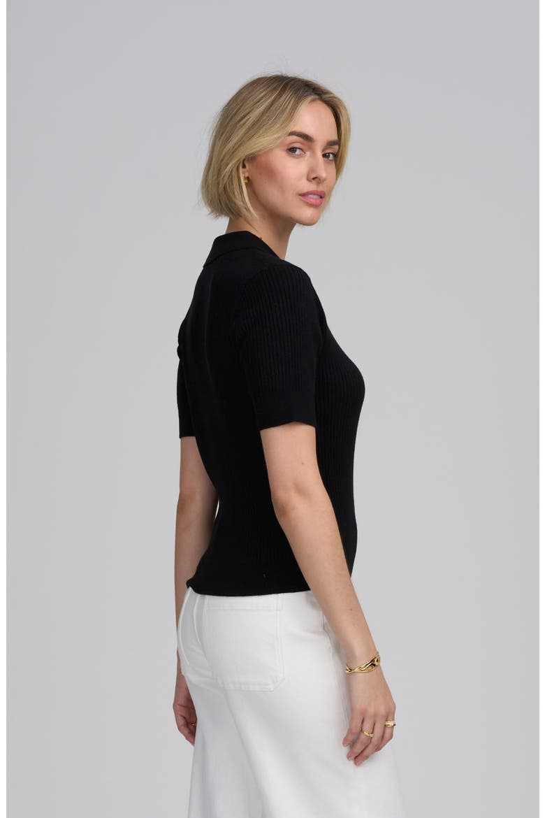 Fine Gauge Ribbed Short Sleeve Henley, Alternate, color, BLACK
