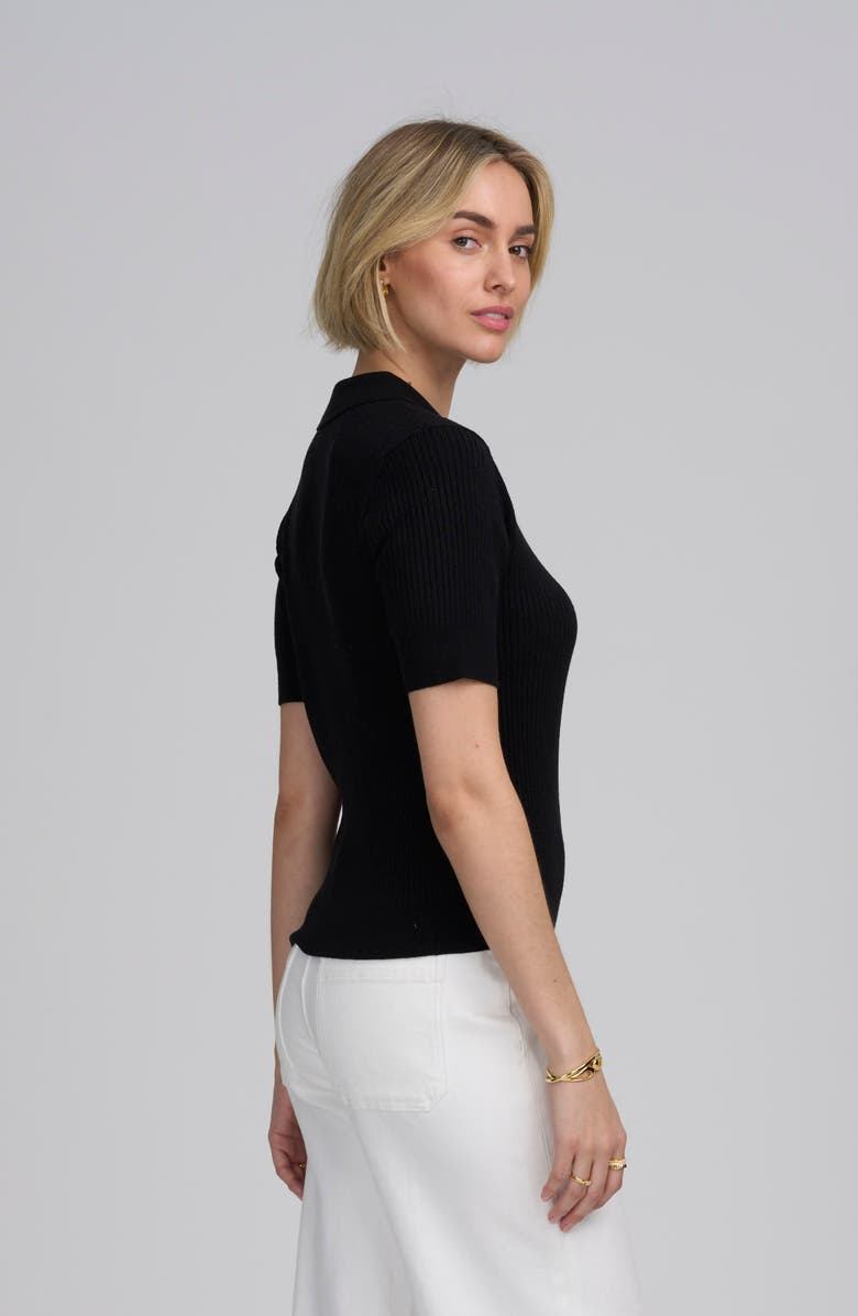 ELLE Collection Fine Gauge Ribbed Short Sleeve Henley, Alternate, color, Black