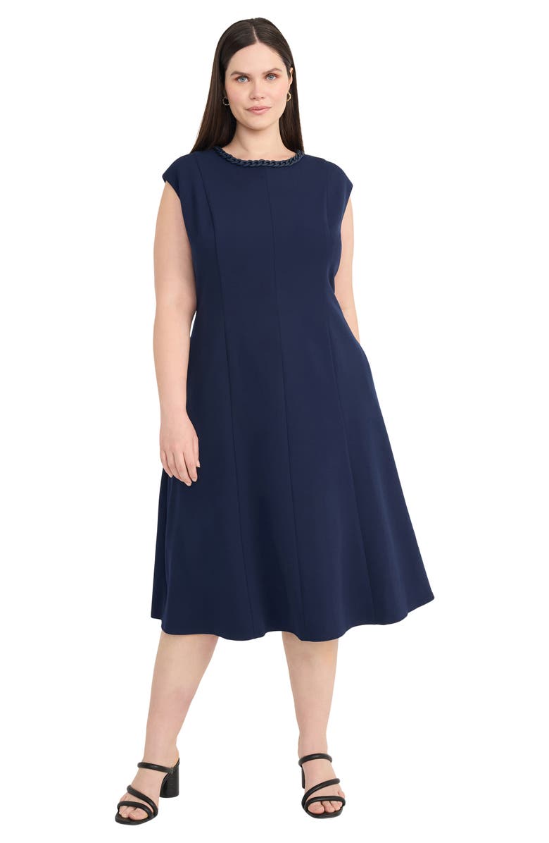 Maggy London Curb Chain Cap Sleeve Fit & Flare Midi Dress, Alternate, color, 