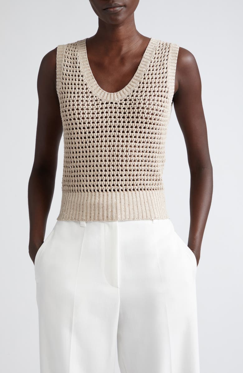 Brunello Cucinelli Dazzling Net Sweater Vest, Main, color, 