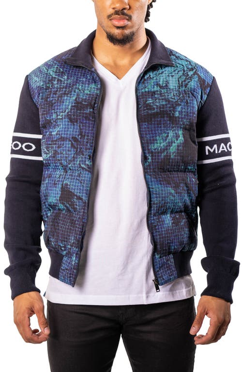 Maceoo Oceanography Mixed Media Insulated Bomber Jacket In Blue