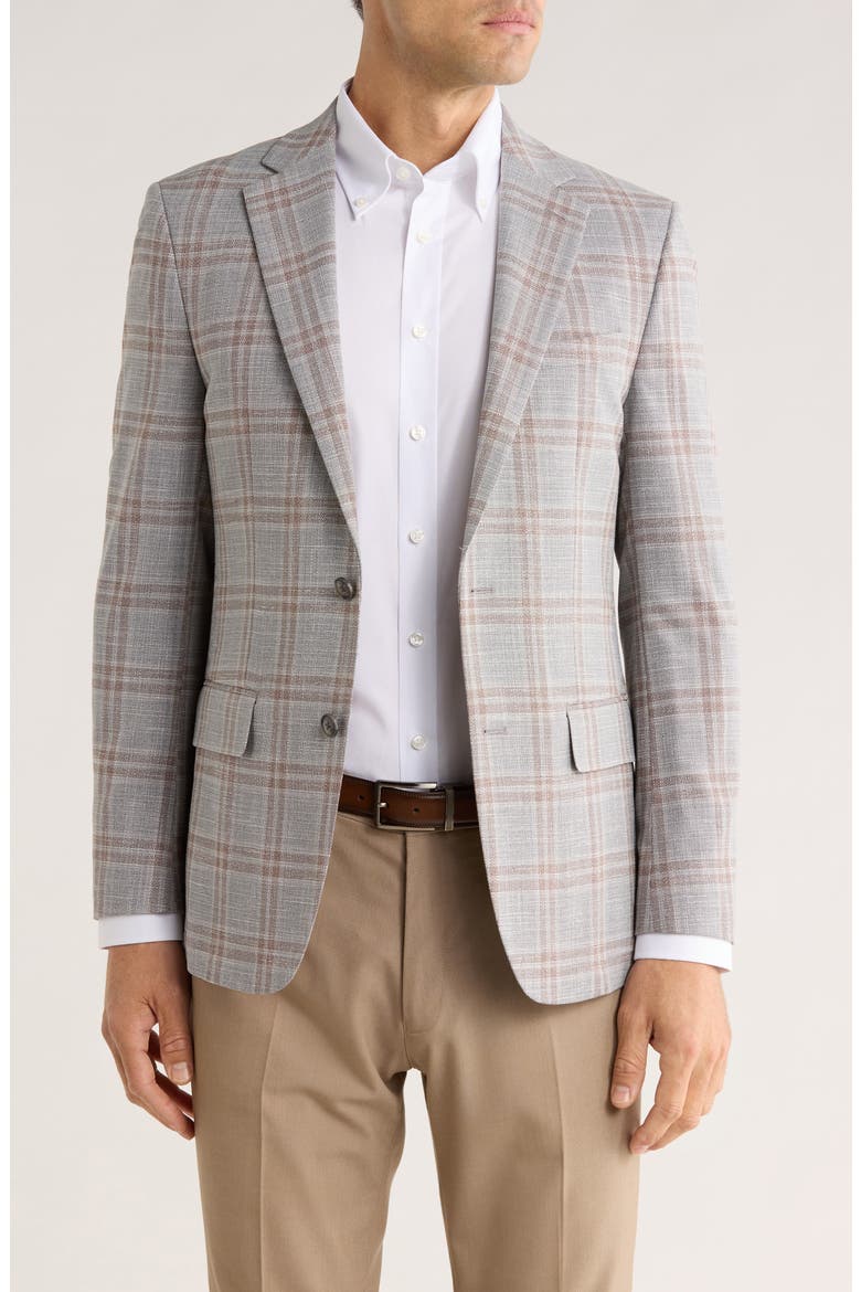 Plaid Notch Lapel Blazer, Main, color, TAN/ GREY