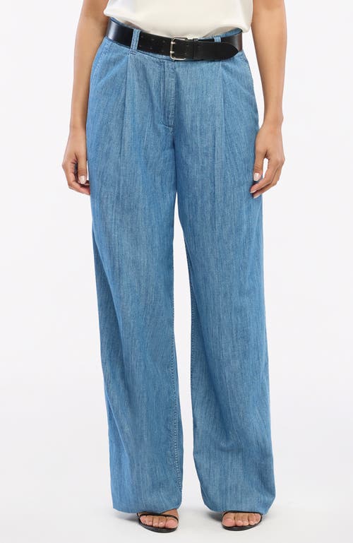 Another Tomorrow Chambray Relaxed Wide Leg Pant In Medium Blue