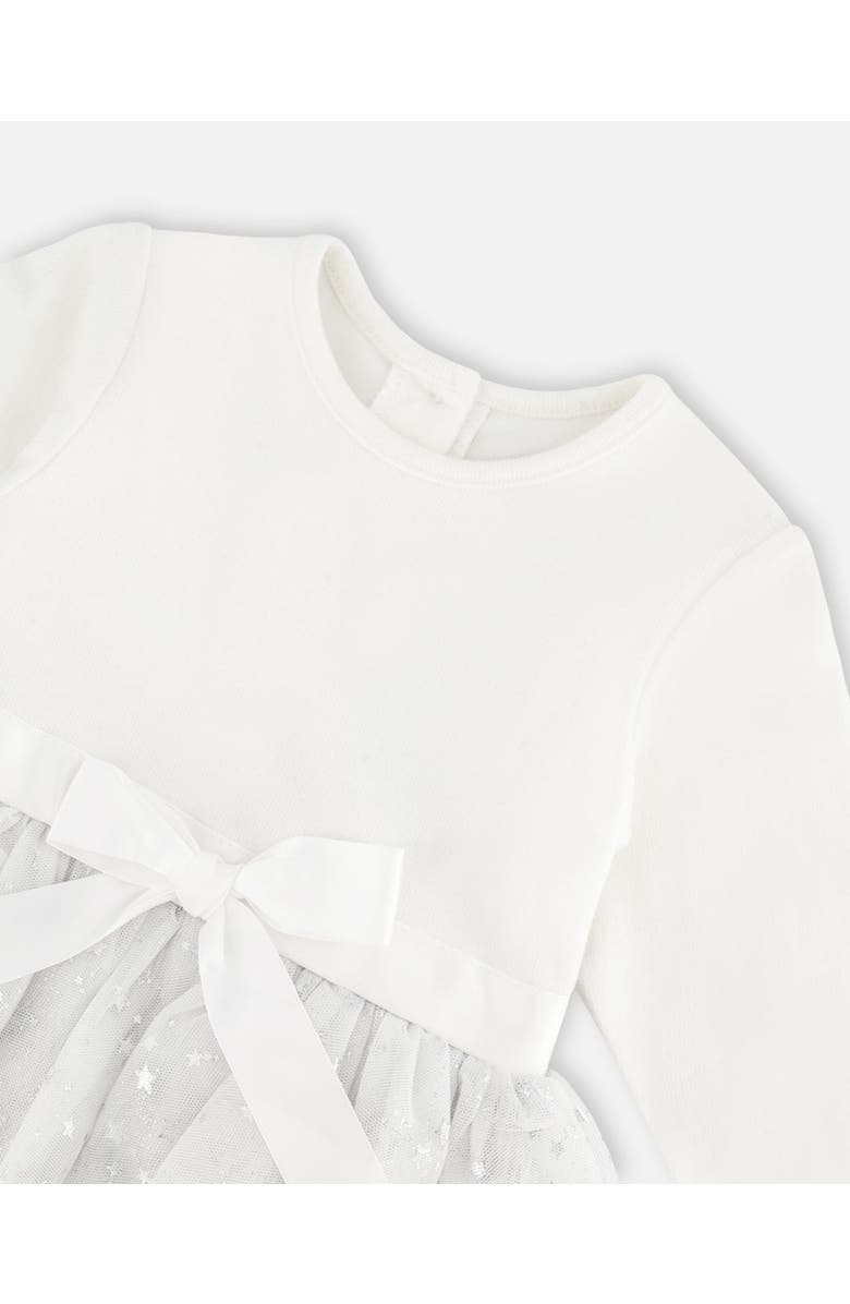 Deux par Deux Baby Girl's Bi-Material Dress With Glittering Tulle Skirt Off White, Alternate, color,