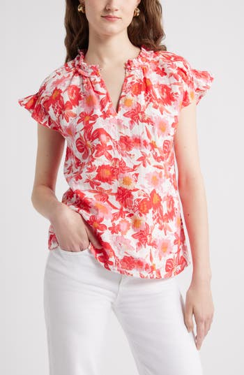 Caslon ® Ruffle Cotton Gauze Top In Multi
