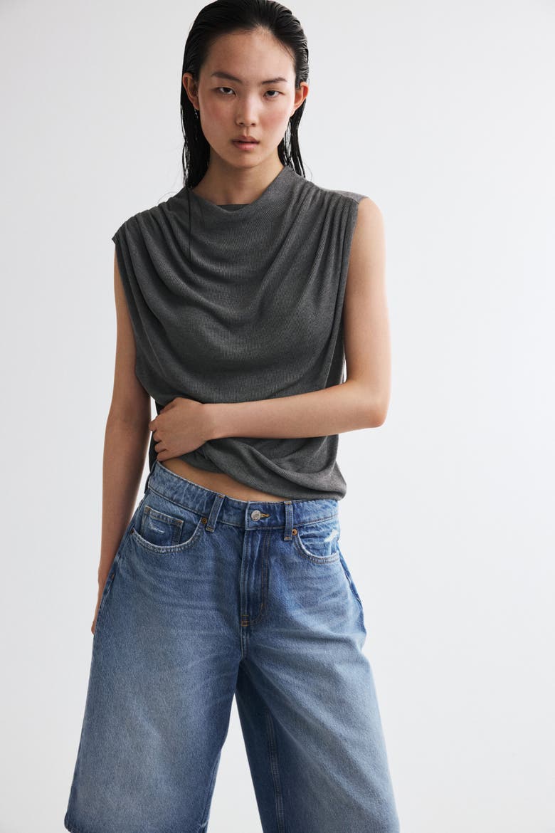 Draped Knit Top, Main, color, Dark gray melange