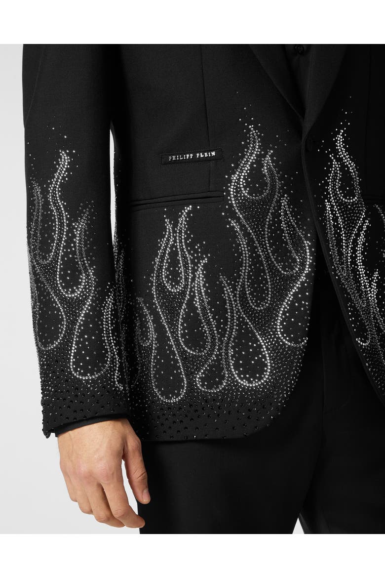 Gabardine Blazer Ls Strass Flame Men, Alternate, color, black