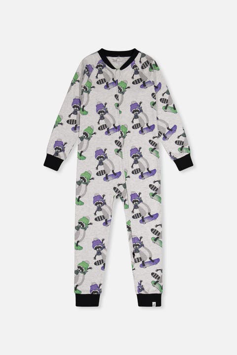 Raccoon Organic Cotton Front Zipper One Piece Pajama