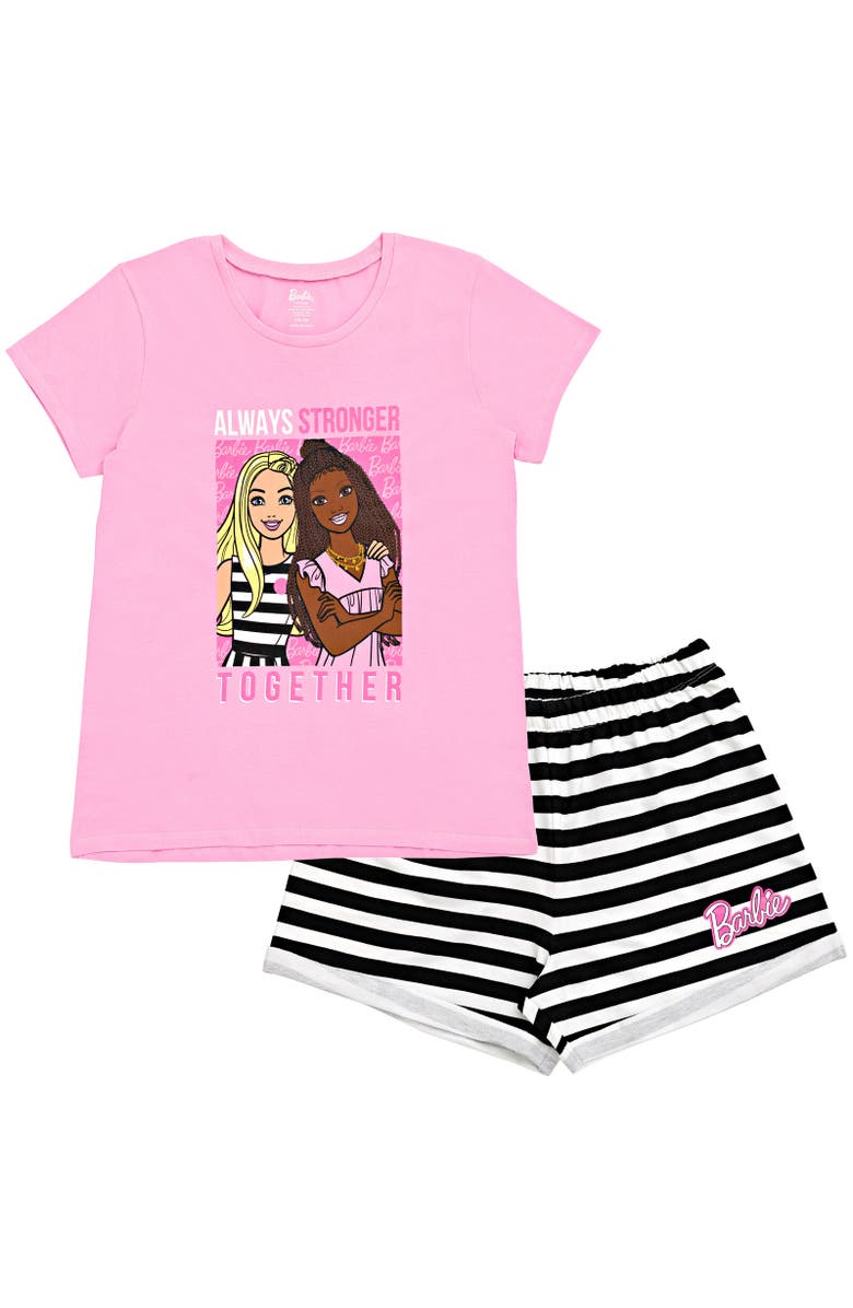 Barbie T-Shirt & French Terry Shorts Set, Main, color, Pink / Black