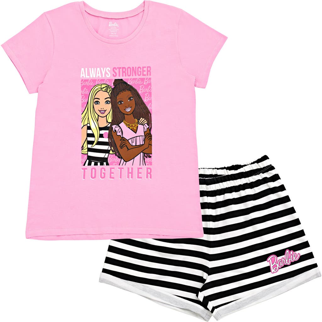 Barbie Kids' T-shirt & French Terry Shorts Set In Pink