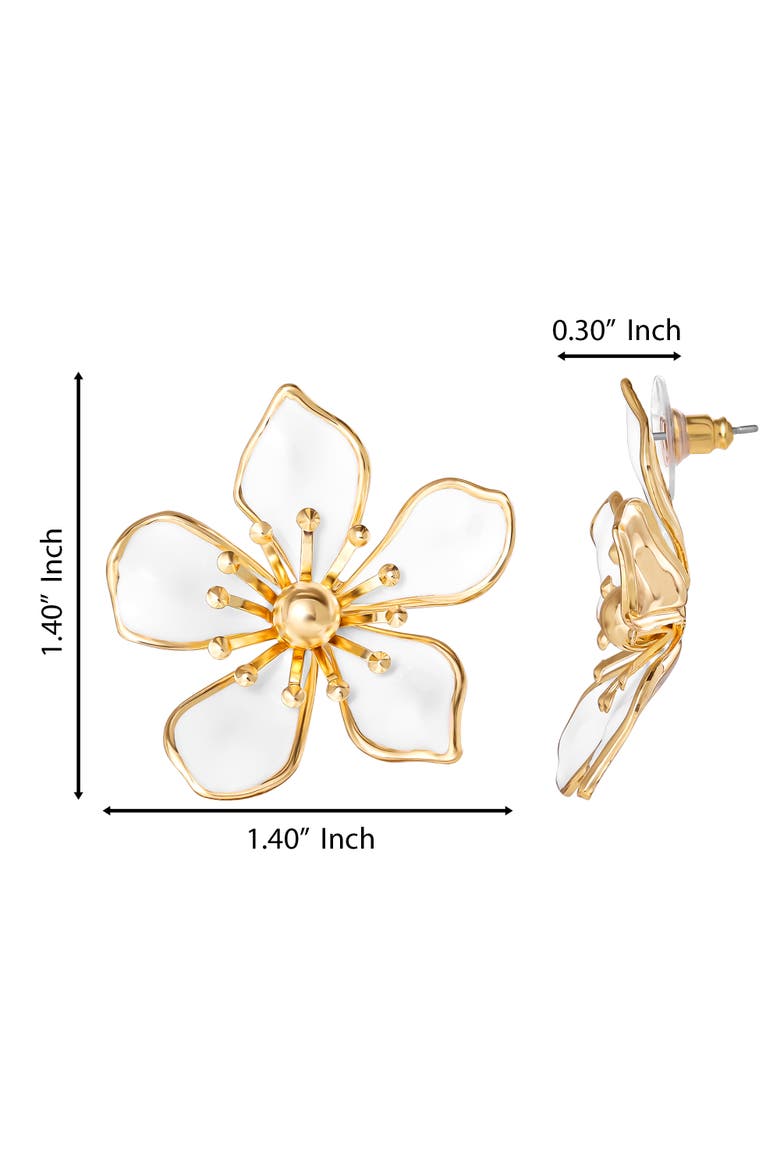 White Enamel Flower Earrings for Women, Gold-Tone Flower Stud Earrings, Alternate, color, Gold tone